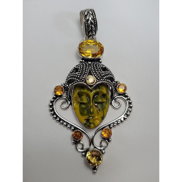 Radiant Sterling Silver Bali Goddess Pendant with Citrine and Smoky Quartz - Picture 2 of 9